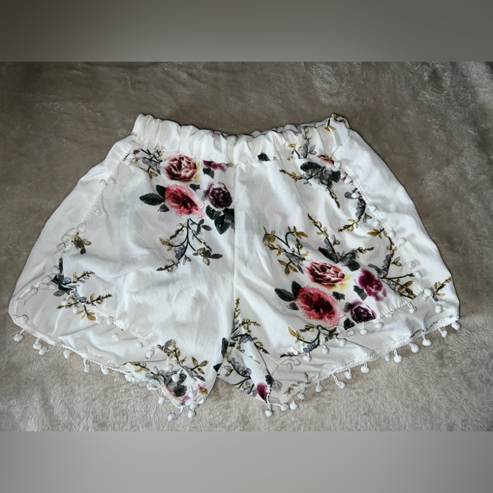 Floral White Printed Shorts